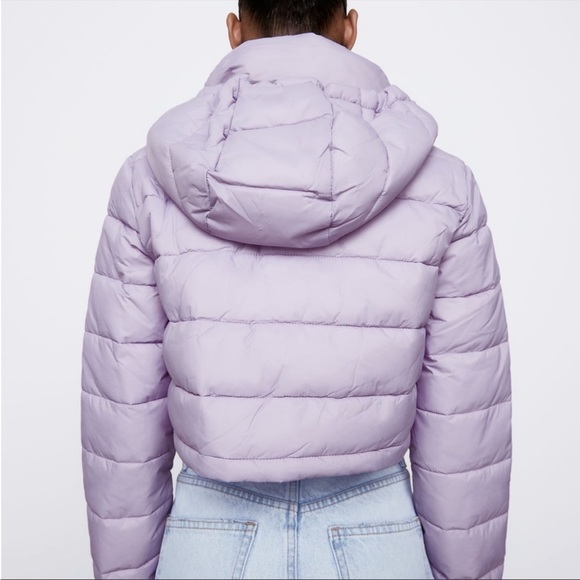 Zara water repelllent cropped lila lavender puffer hoodie jacket - Picture 3 of 12